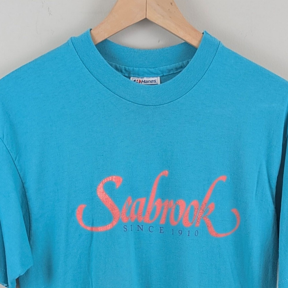 Vintage Seabrook Wallcoverings T-Shirt Hanes 50/50 USA M Blue Pink Graphic Tee